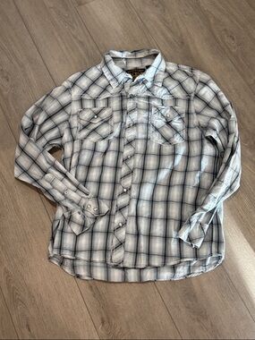 Men's Plaid Button-Down Shirt in Light Gray by